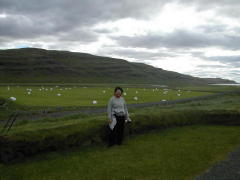 Ms Becky with white hay 'bales' in background (DSCN1631.jpg)